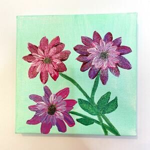 Handmade acrylic painting purple red pink flowers